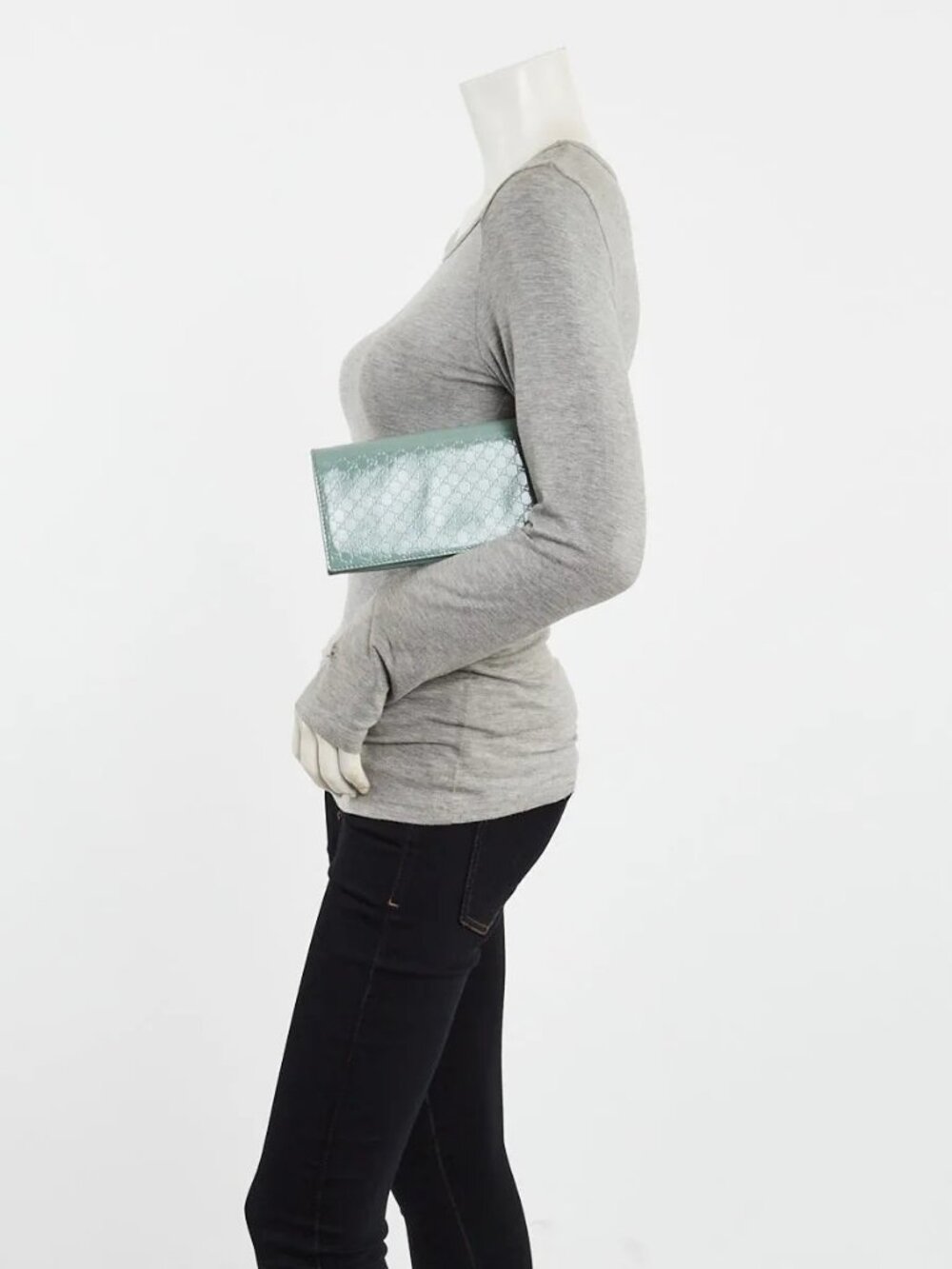 Gucci Light Green Guccissima Patent Leather Broadway Clutch Bag